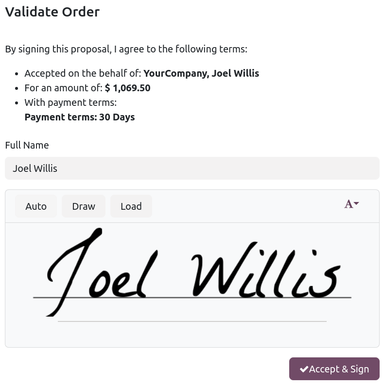Verkooporder met orderregels in het klantportaal van Odoo Sales