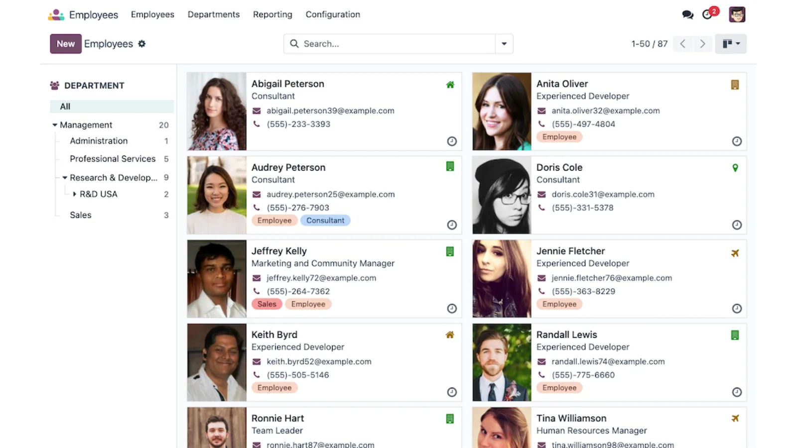 Personeelsoverzicht in Odoo Employees