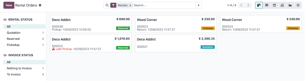 Verhuurorder opvolgen met ophaal- en retourstatus in Odoo Rental