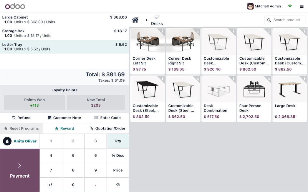 Verkoopoverzicht van een kassasessie in Odoo Point of Sale