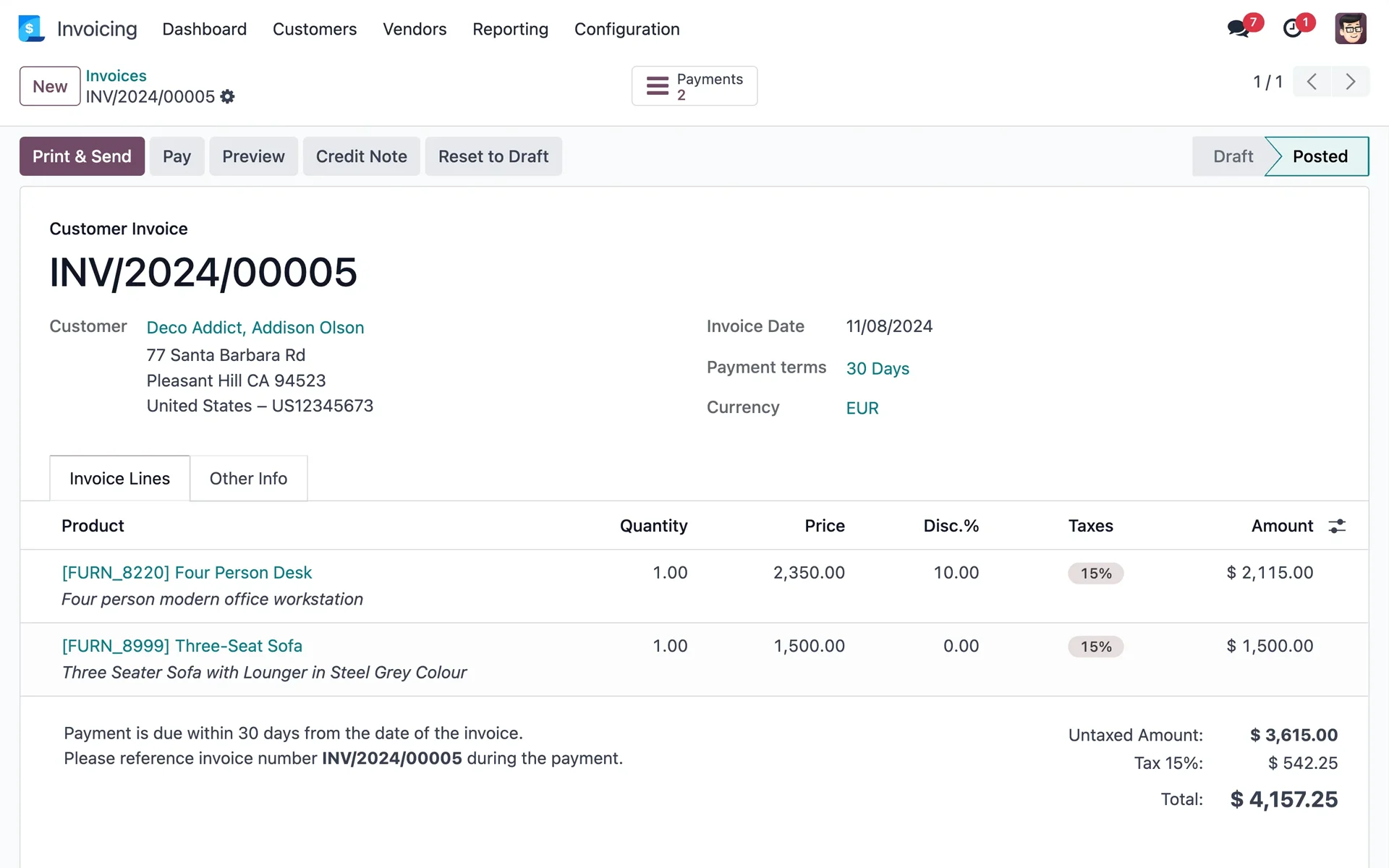 Factuur opmaken in Odoo Invoicing